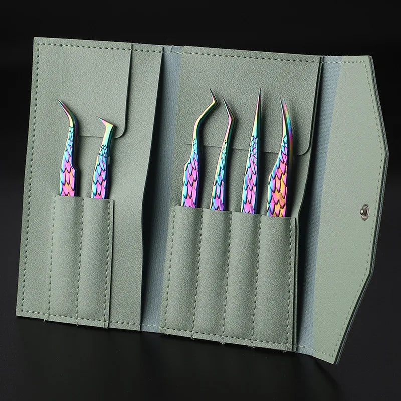 6 Pcs High-Precision False Eyelash Tweezers Set for Beginner Fake Eyelash Extension Individual Curved Strip Nail Art Makeup Tool