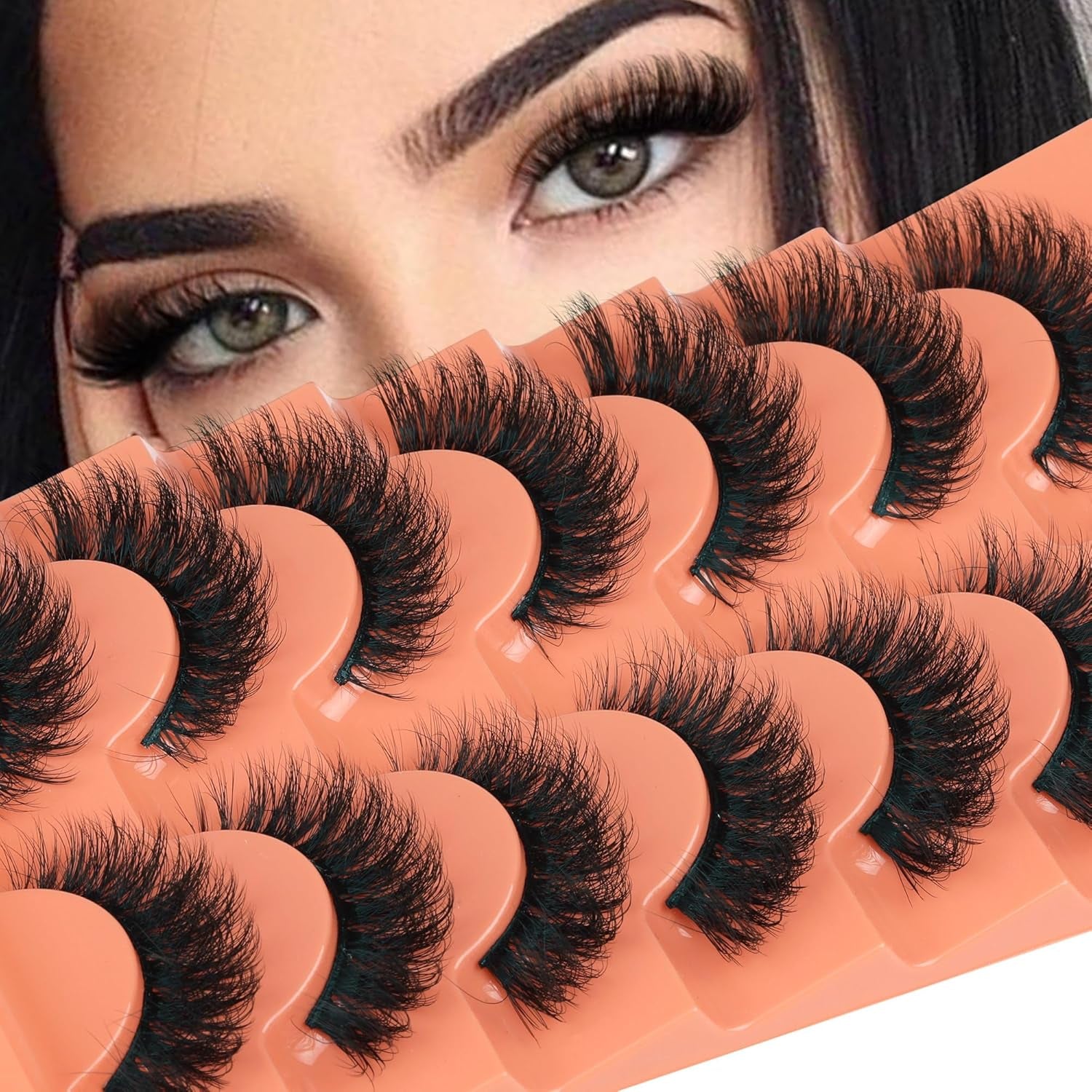 Fluffy Volume False Eyelash Cat Eye Lashes Thick Fake Eyelashes Dramatic Faux Mink Eyelash 9D Eyelashes 16Mm Eyelashes Pack 7 Pairs Lash Pack