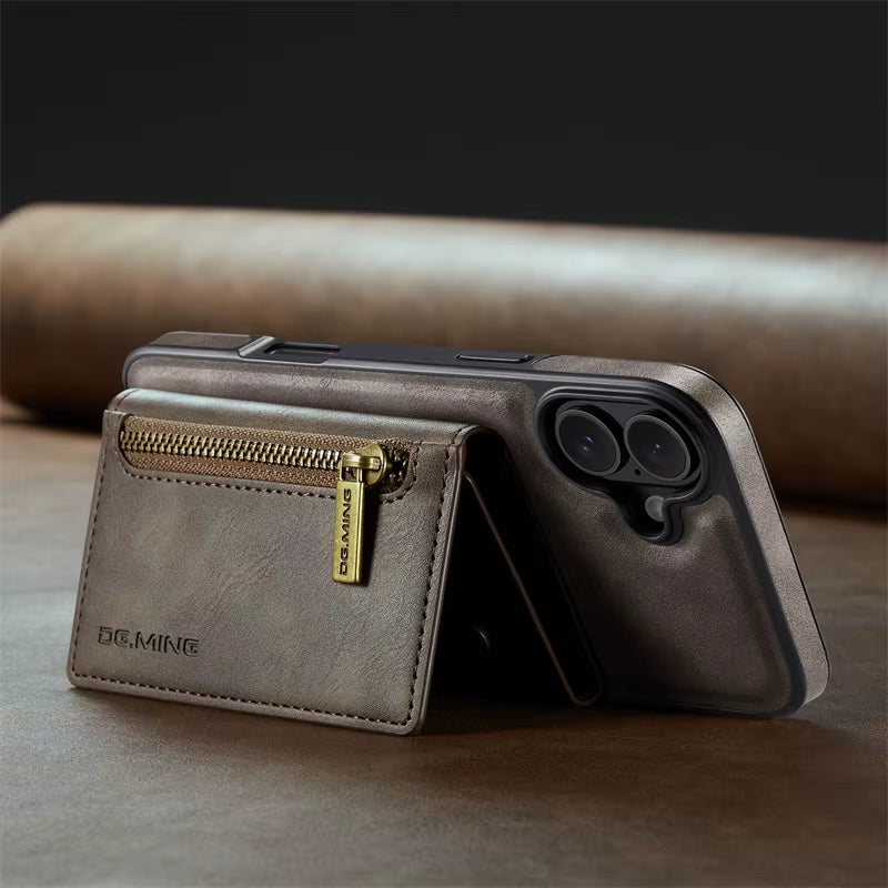 Premium Luxury Wallet Phone Case with Zipper 2 in 1 Detachable Wallet Case with Multi Card Slots for Iphone16 15 14 Pro Max